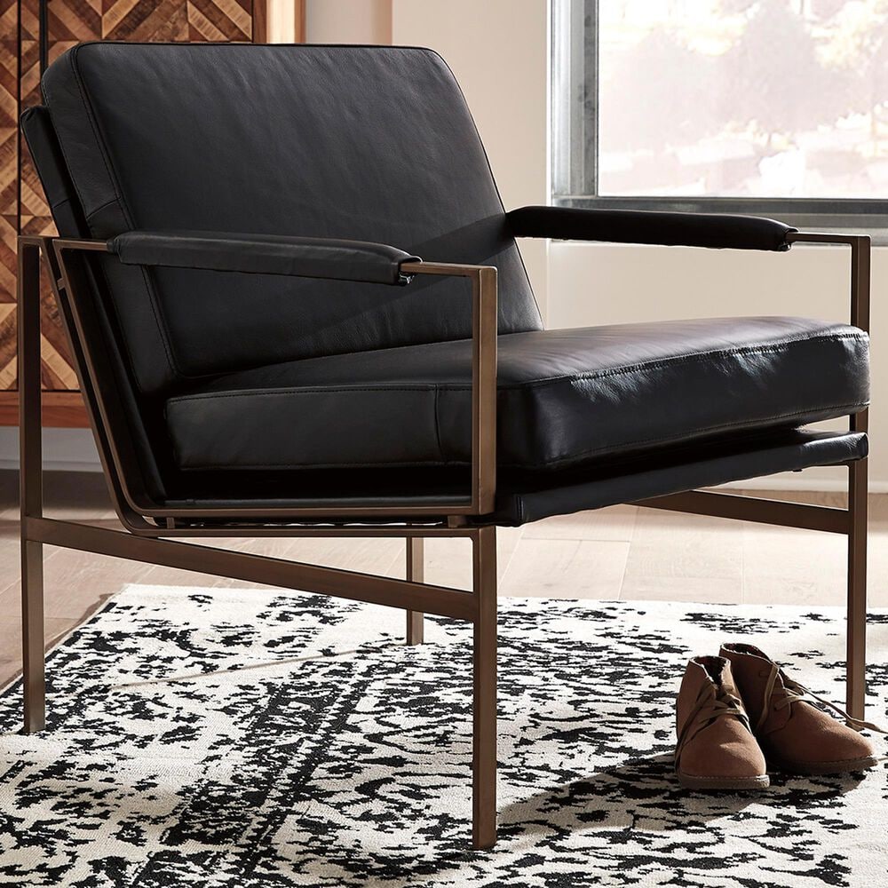 Ashley Puckman Leather Accent Chair in Black, , large