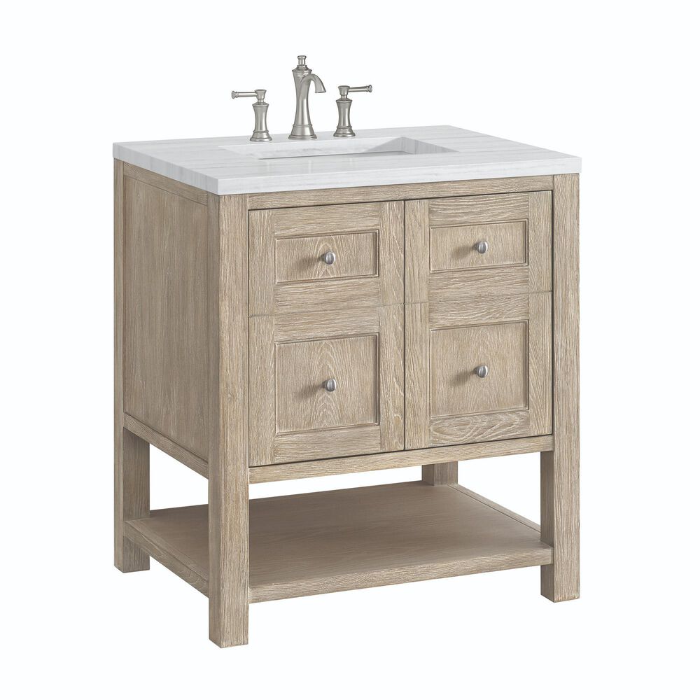 James Martin Vanities Breckenridge 30&quot; Single Bathroom Vanity in Serenity Blue with 3 cm Arctic Fall Solid Surface Top and Rectangular Sink, , large