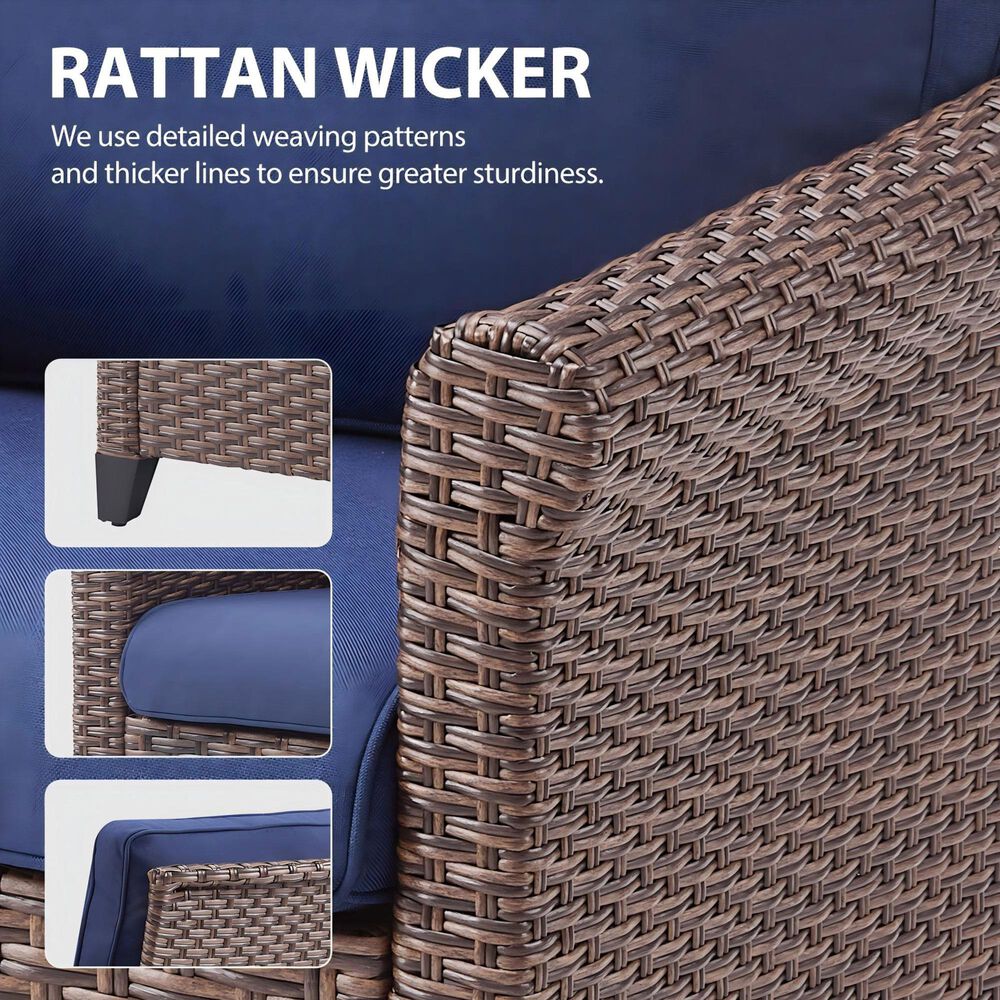 Sunwell Garden Patio Swivel Glider Chair with Brown Frame and Rolled Armrests in Navy (Set of 2), , large