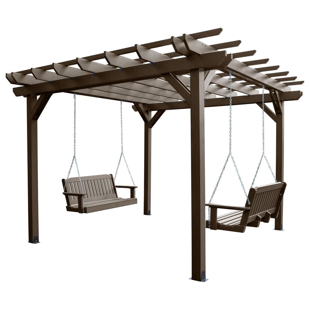 Highwood USA Bodhi 12' x 12' Pergola with 2 Lehigh 4' Porch Swings in Weathered Acorn, , large