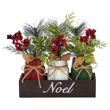 Nearly Natural Inc 12in. Holiday Winter Pine and Berries Three Piece Mason Jar Noel Table Christmas Artificial Arrangement Decor, , large