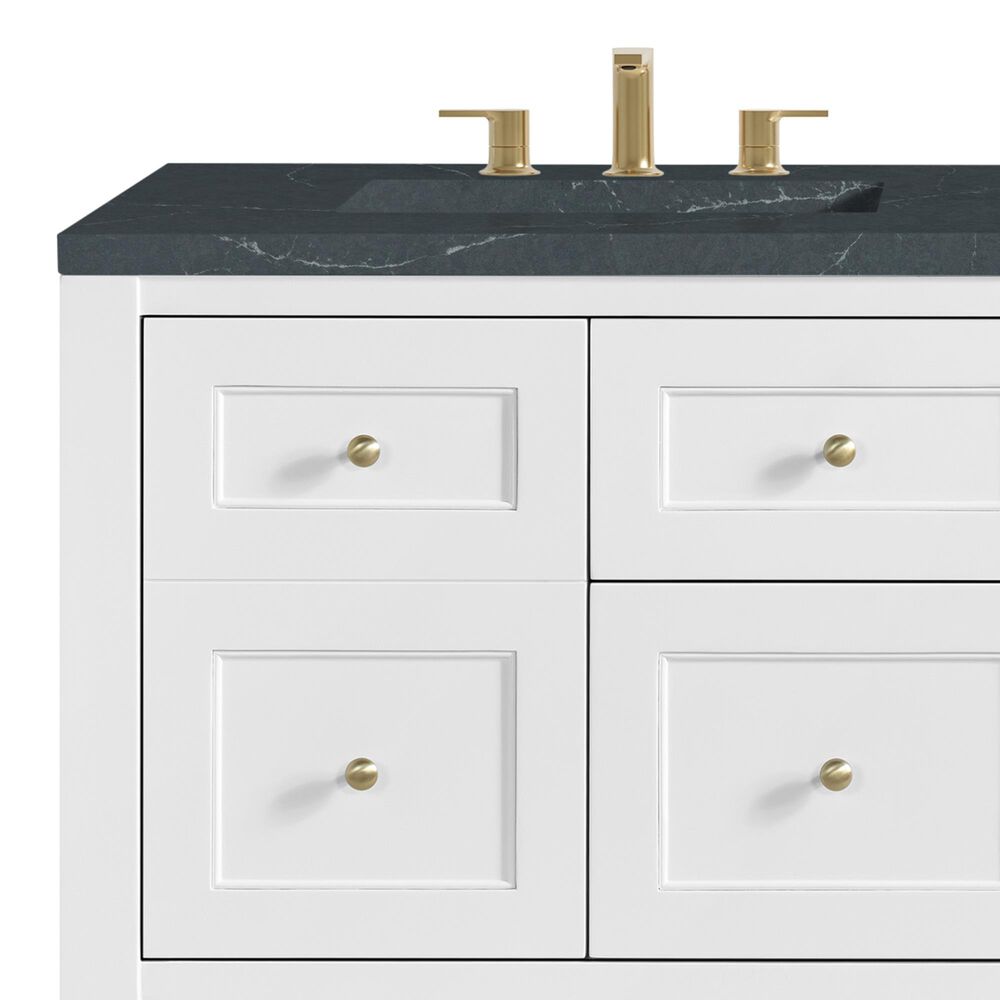 James Martin Vanities Breckenridge 60&quot; Double Bathroom Vanity in Bright White with 3 cm Charcoal Soapstone Quartz Top and Rectangular Sinks, , large