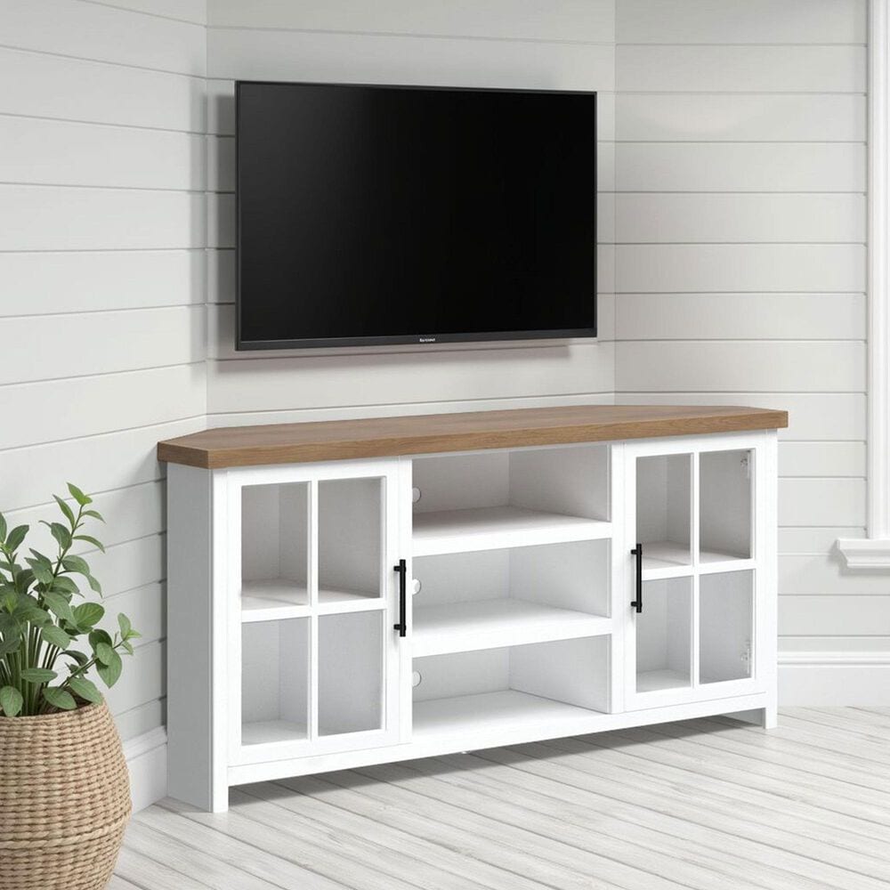 Legends Home Hampton 67" Corner TV Stand in Barnwood and Jasmin White, , large