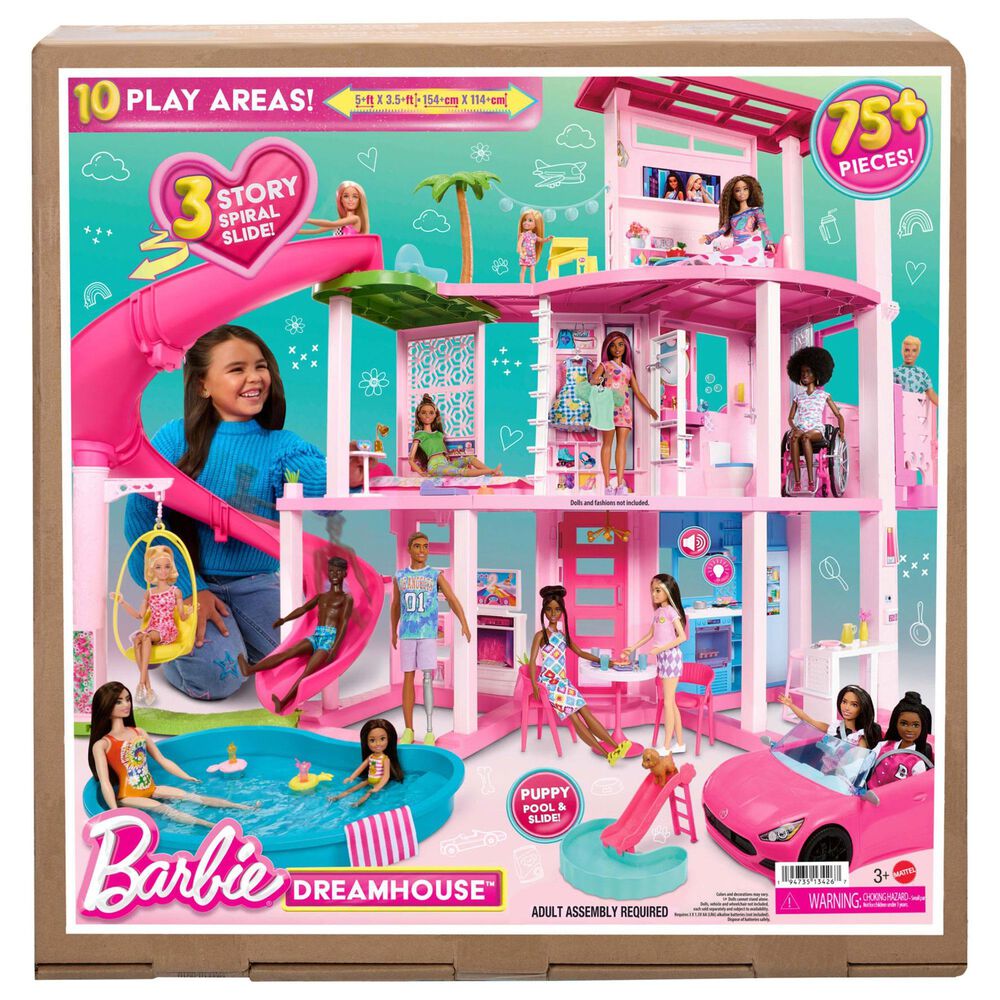 Doll House Dream House Furniture Pink Girl Toys with 3 Dolls Toy Figures  Slide