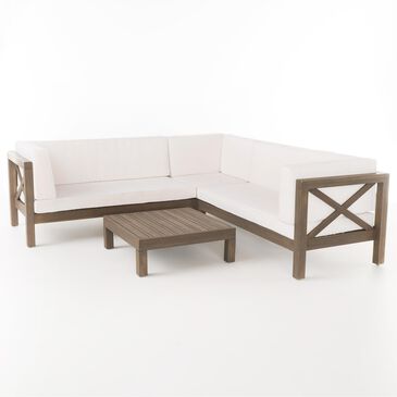 Noble House Elisha 4-Piece Patio Sectional Sofa Set in Beige, , large