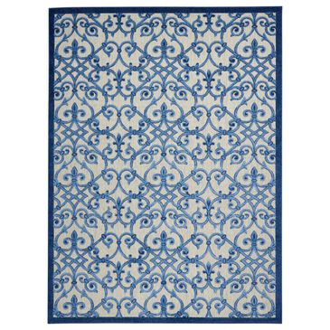 Nourison Aloha Damask 7"10" x 10"6" Grey and Blue Indoor/Outdoor Area Rug, , large