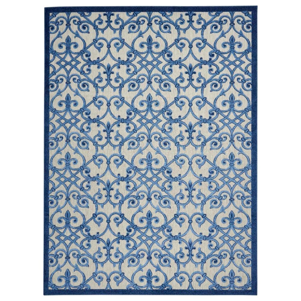Nourison Aloha Damask 7"10" x 10"6" Grey and Blue Indoor/Outdoor Area Rug, , large