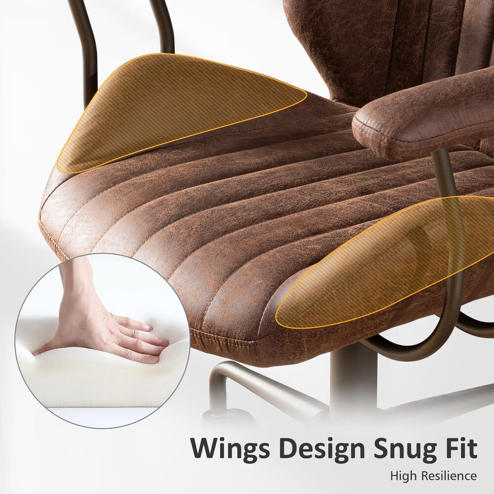 HOMLUX Mid Back Ergonomic Office Chair with Suede Leather in Dark Brown, , large