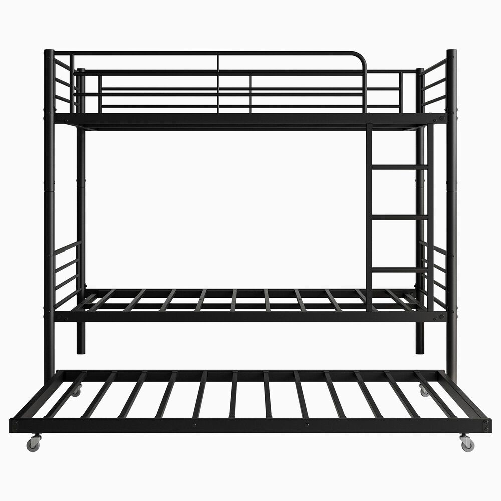Hearth and Haven Twin Metal Bunk Bed with Trundle Ladder and Full-Length Guardrail in Black, , large