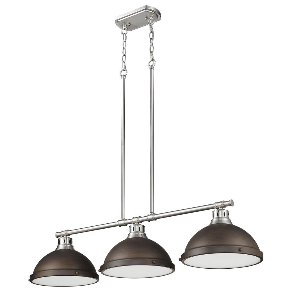 Golden Lighting Duncan 3-Light Pendant with Rubbed Bronze Shade in Pewter, , large