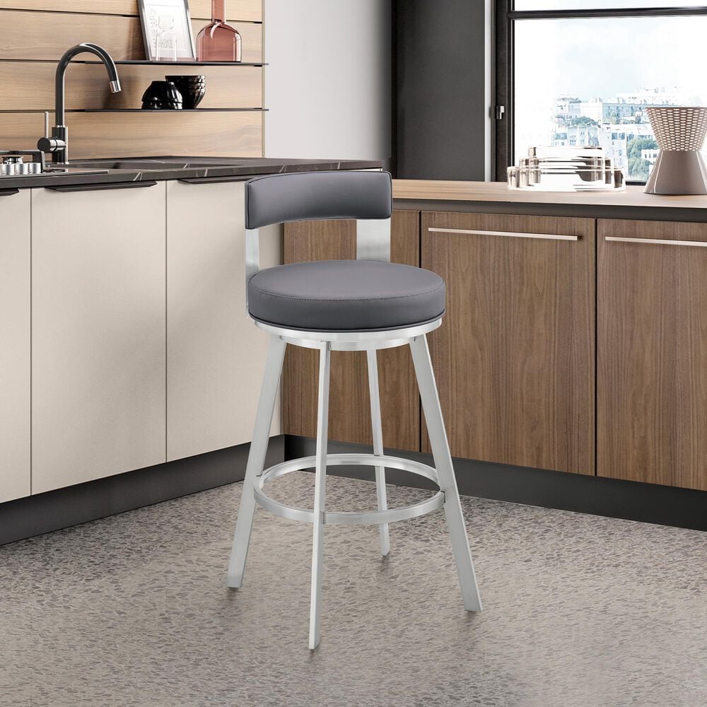 Blue River Flynn 30&quot; Swivel Bar Stool in Silver, , large
