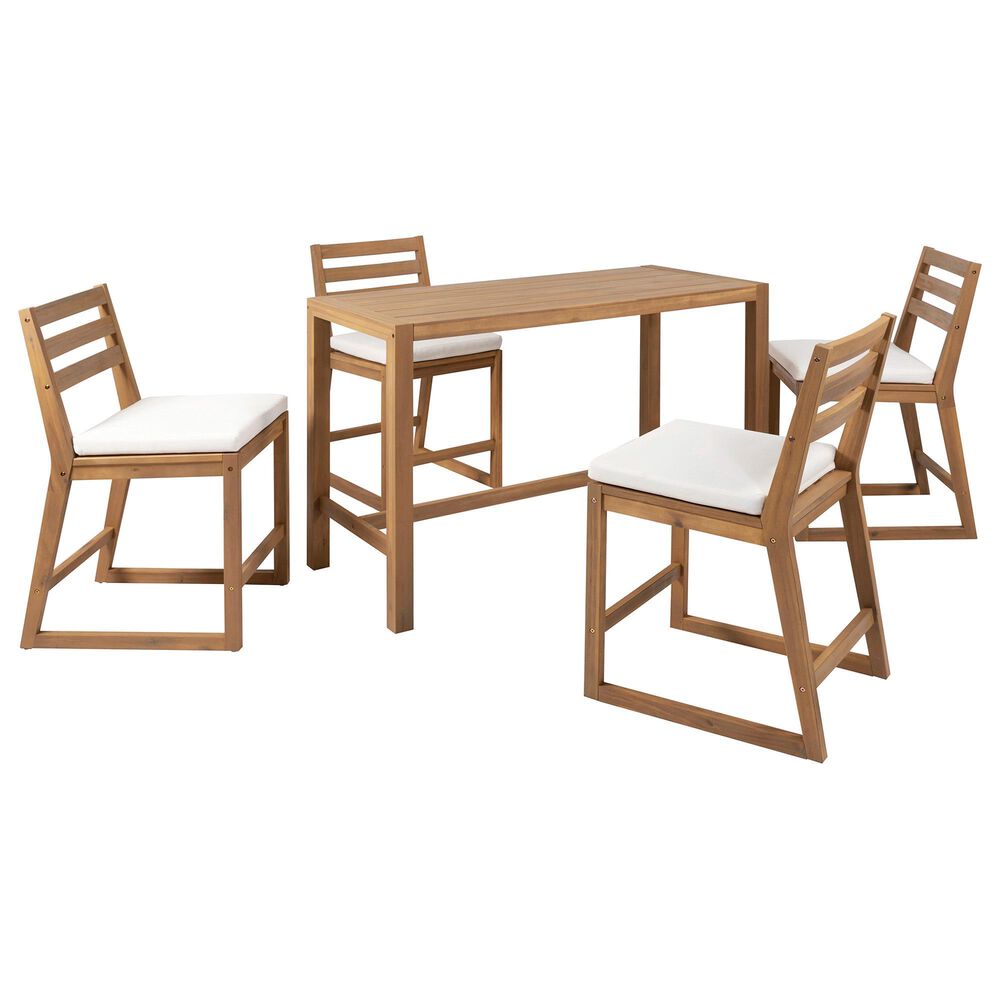 HOMLUX 5-Piece Patio Bar Set with 52" Rectangular Light Teak Table in Beige, , large