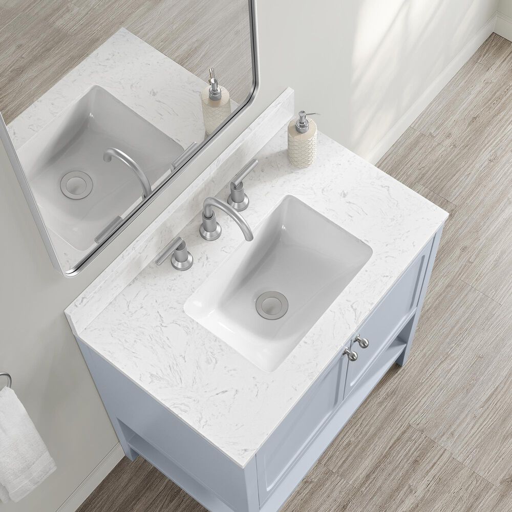 37B Ravello 30" Single Bathroom Vanity Cabinet in Soft Blue with Marble Top and Backsplash, , large