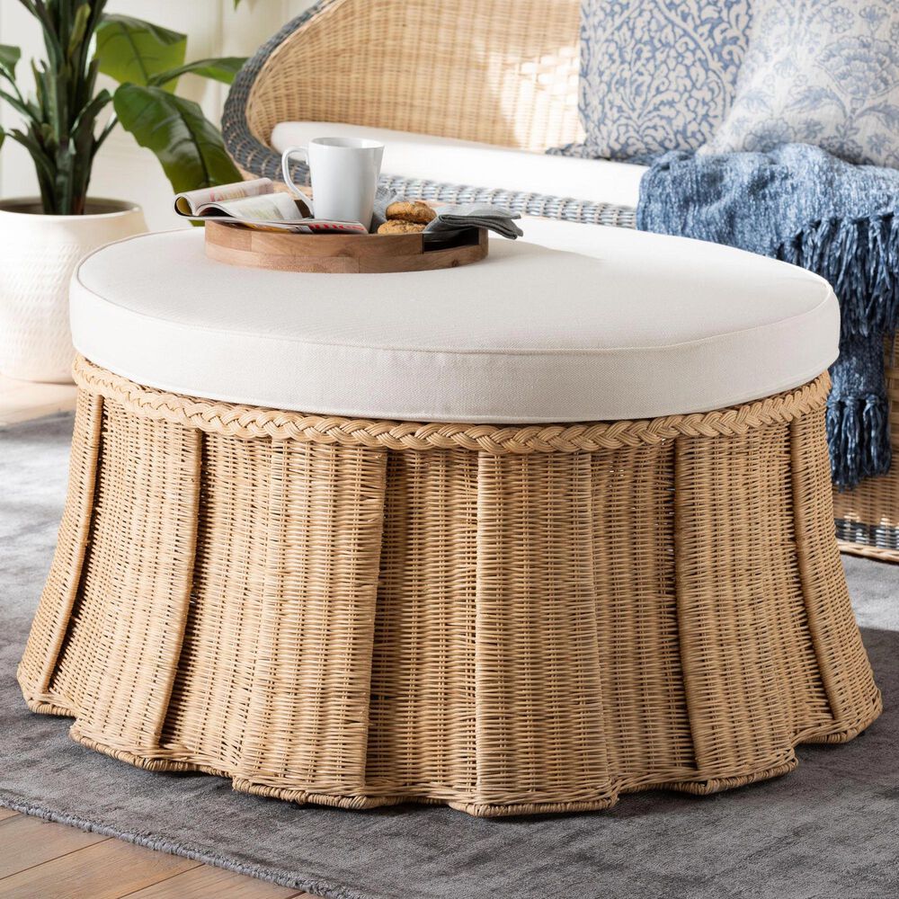 bali &amp; pari Ying Large Round Ottoman in Neutral, , large