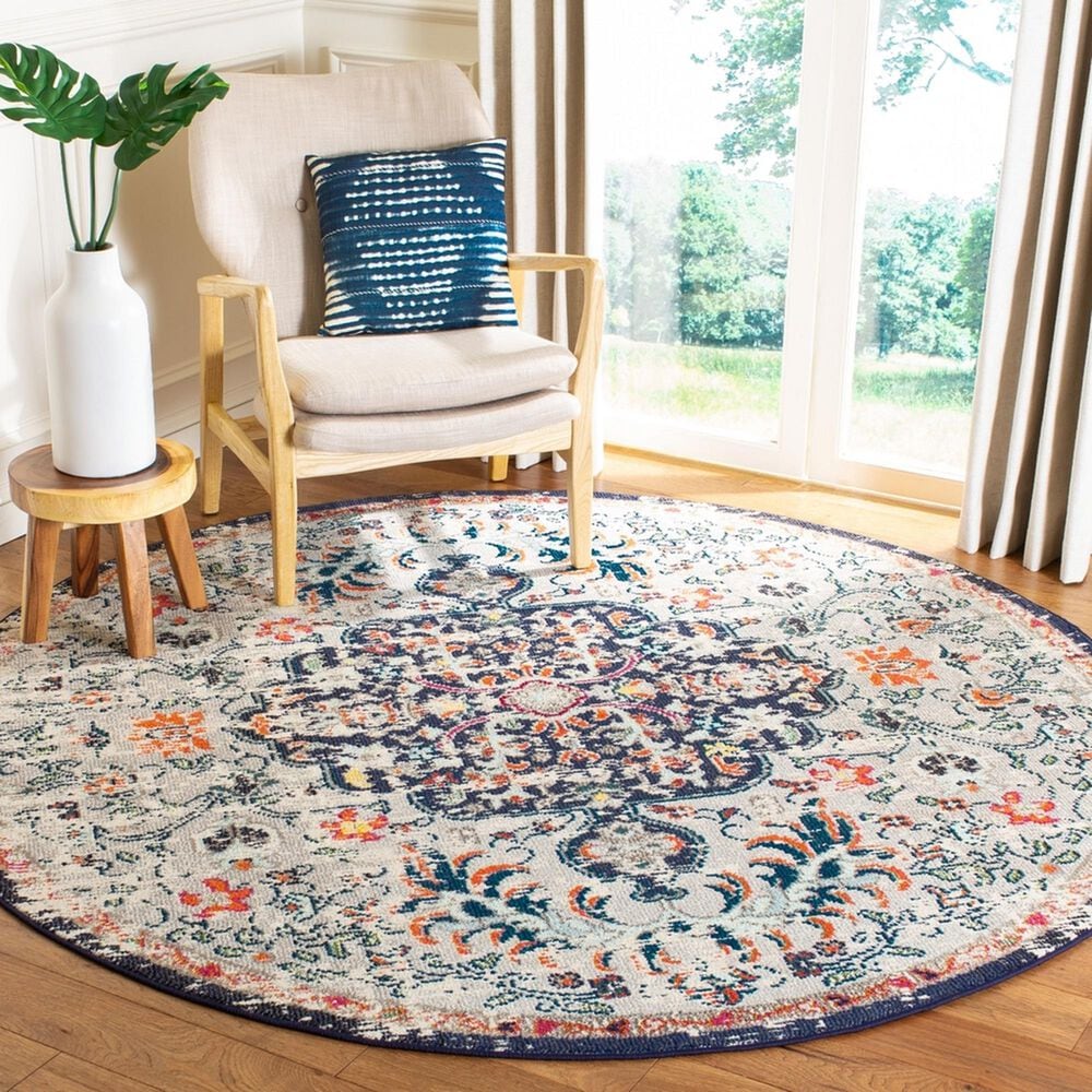 Safavieh Madison MAD447B 5&#39; Round Beige and Black Area Rug, , large