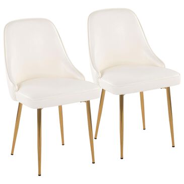 LumiSource Marcel Side Chair with White Faux Leather Cushion in Gold (Set of 2), , large
