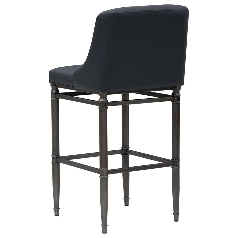 Armen Living Marvin Bar Height Stool with Night Life Blue Upholstery in Antique Pewter, , large