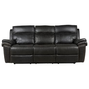Fan Creek Manual Reclining Sofa with Drop Down Table in Black, , large