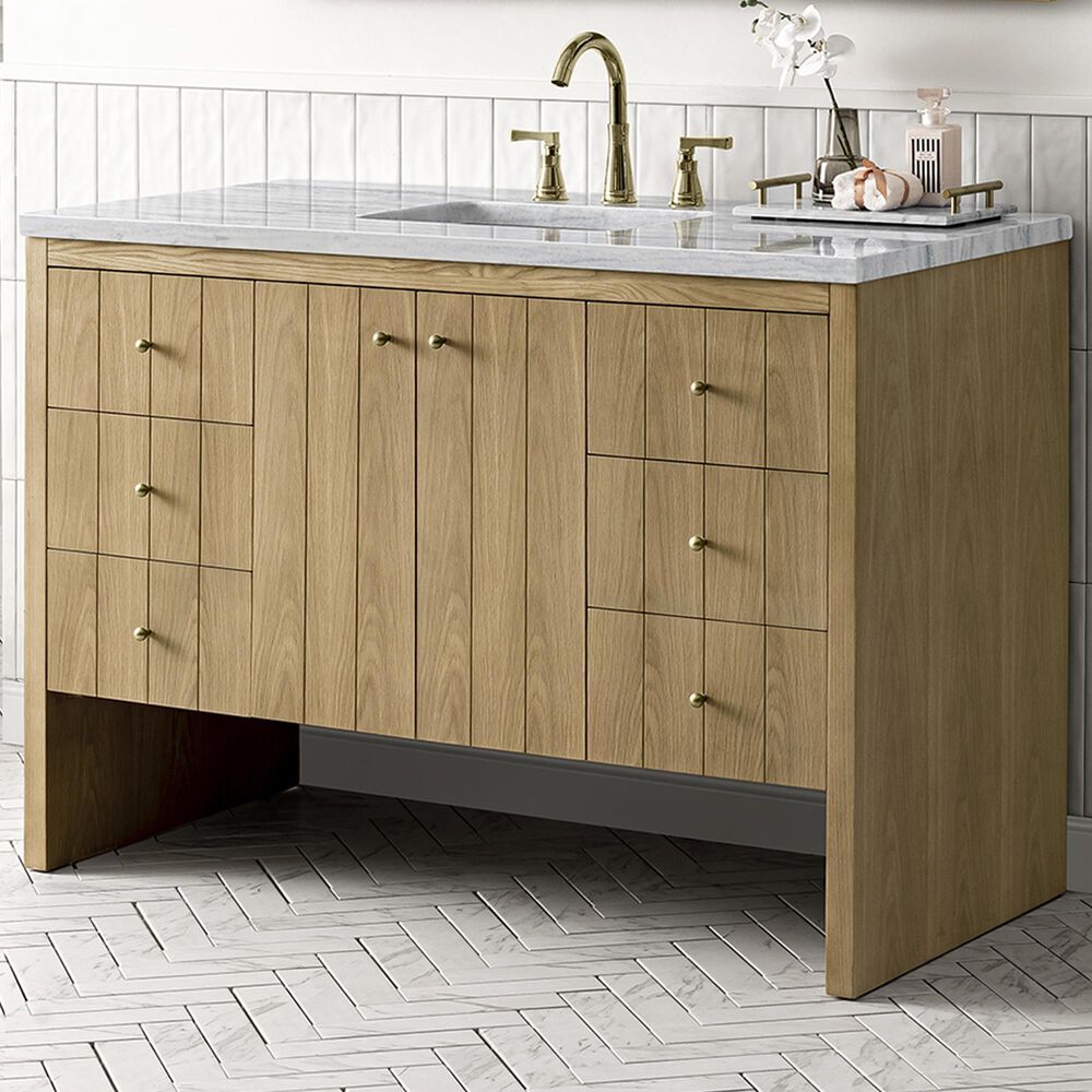 James Martin Vanities Hudson 48&quot; Single Bathroom Vanity in Light Natural Oak with 3 cm Carrara White Marble Top and Rectangular Sink, , large