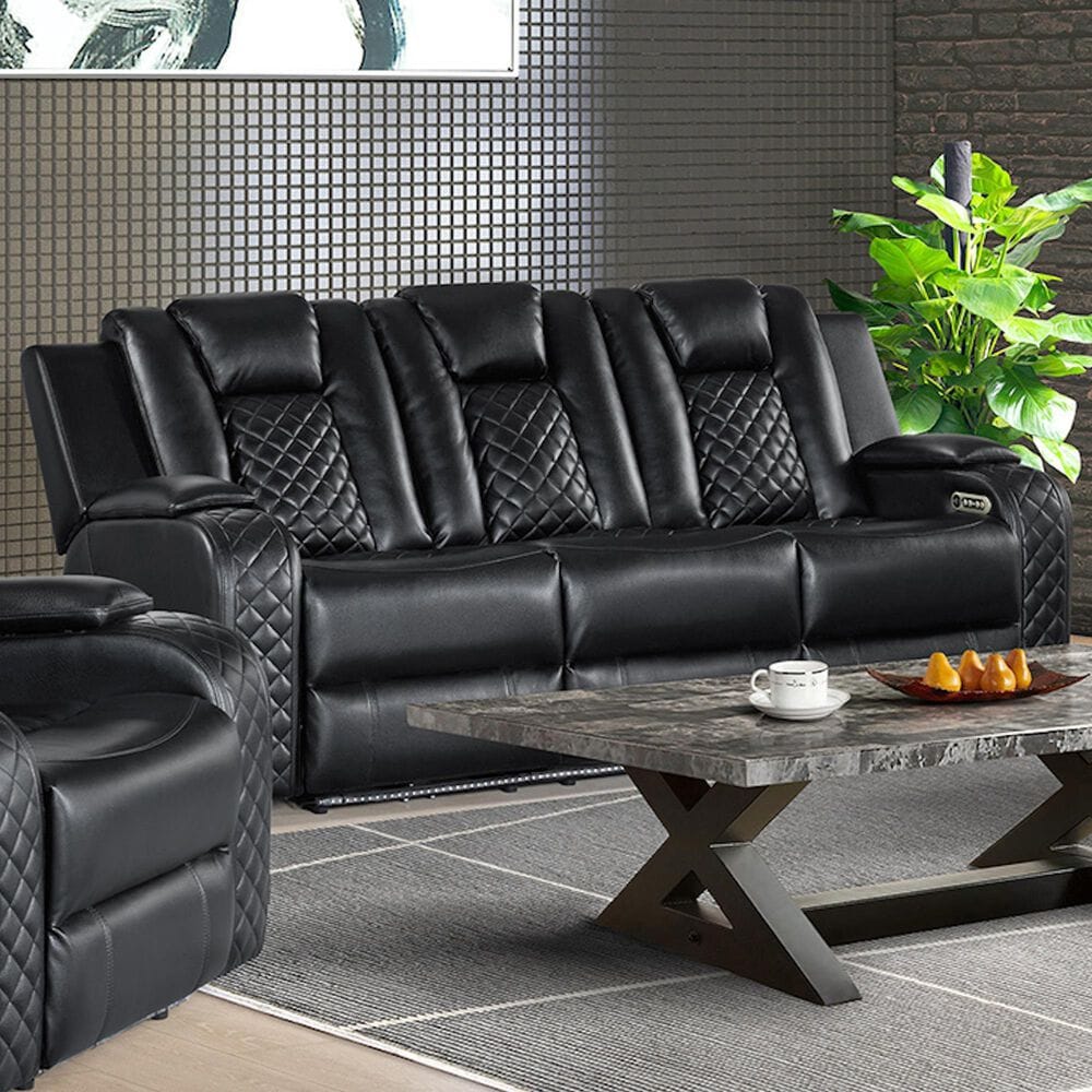 Mayberry Hill Carlo Power Reclining Sofa in Pebble Black, , large