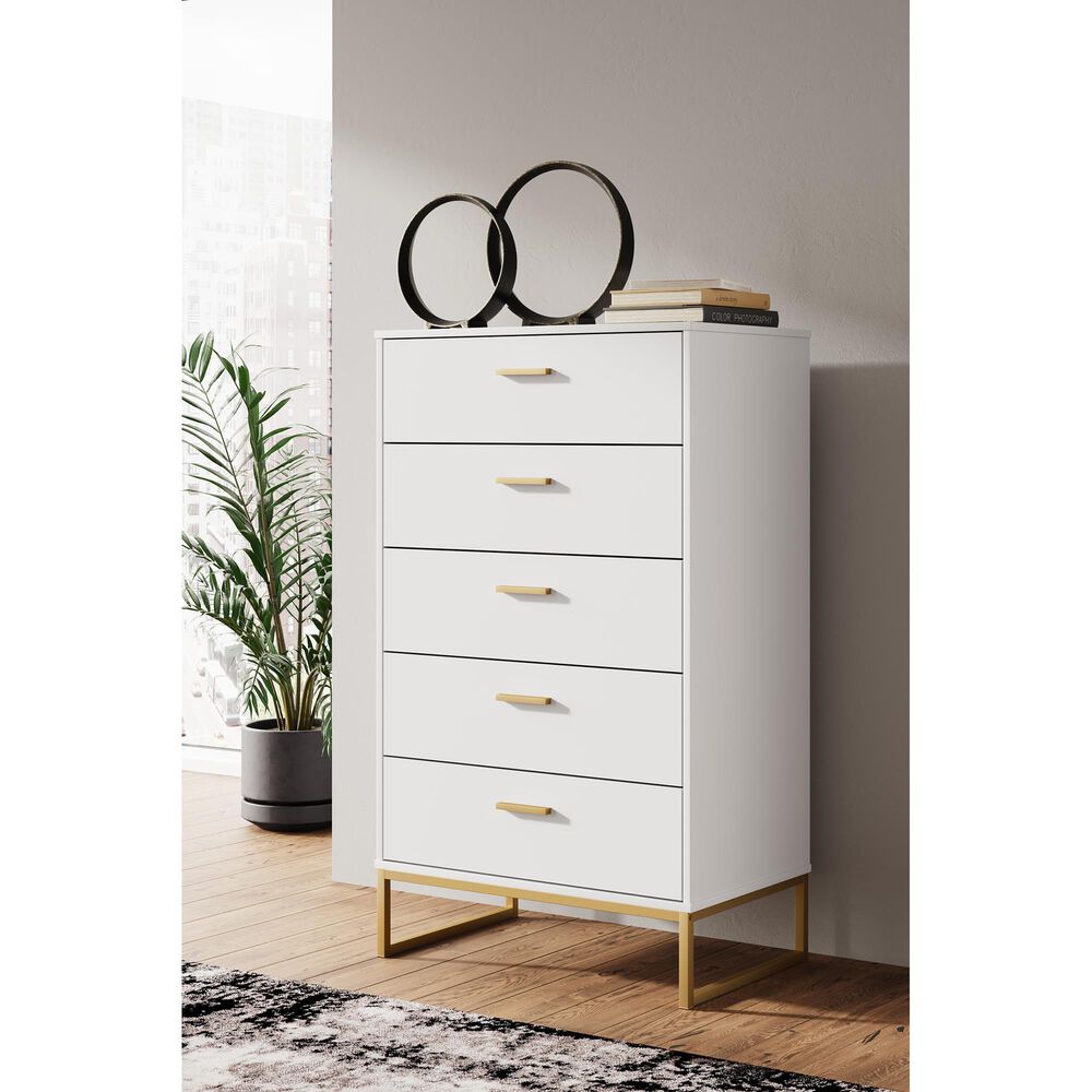 Ashley Socalle 5-Drawer Chest in Matte White and Gold, , large
