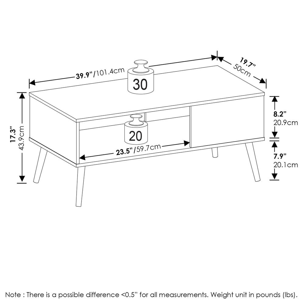 HOMLUX 2-Tier Mid-Century Modern Coffee Table in French Oak, , large