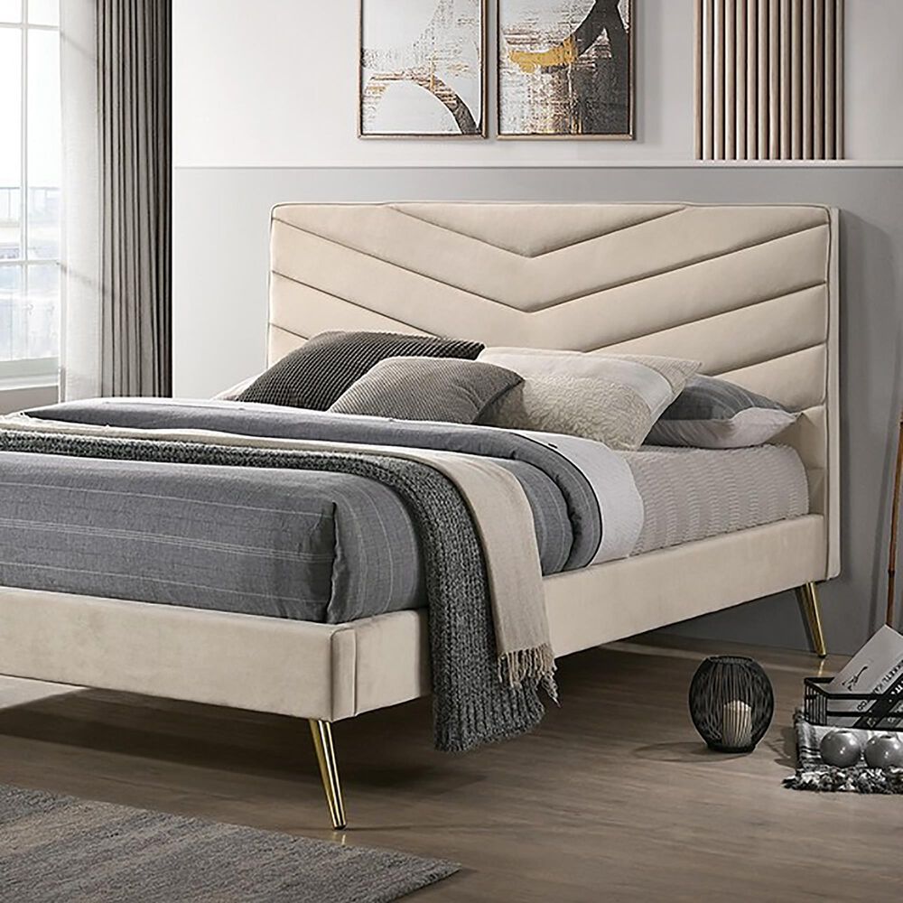Furniture of America Vivar Queen Upholstered Bed in Beige, , large