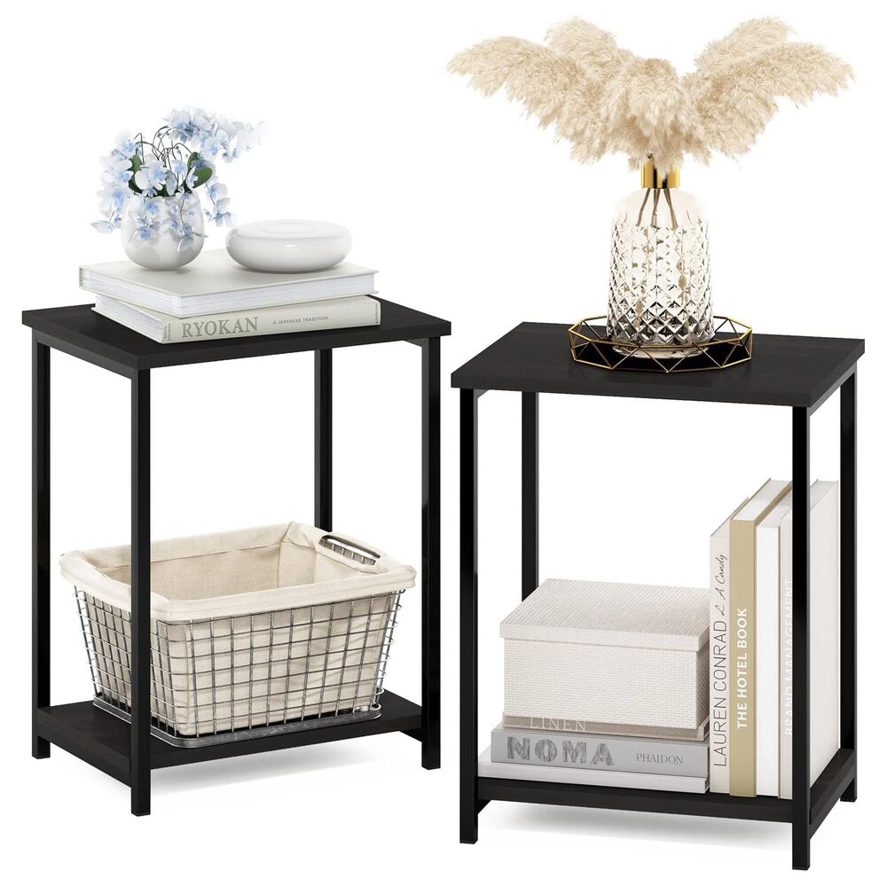 HOMLUX 2-Tier Metal Frame End Table with Open Shelf in Espresso and Black (Set of 2), , large