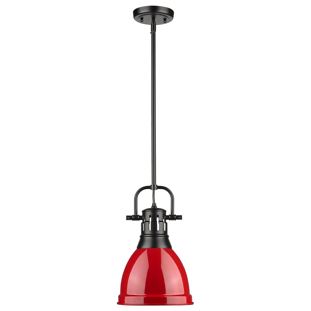 Golden Lighting Duncan Small Pendant in Red with Rod in Matte Black, , large