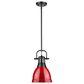 Golden Lighting Duncan Small Pendant in Red with Rod in Matte Black, , large