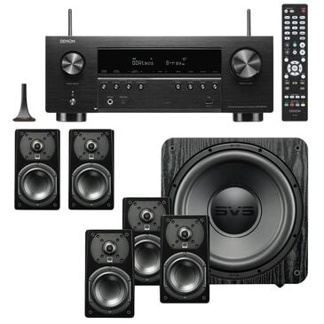 SVS Prime Satellite 5.1 System in Black Ash + Denon 90W 7.2-Channel AV Receiver in Black - Home Theater Package, , large