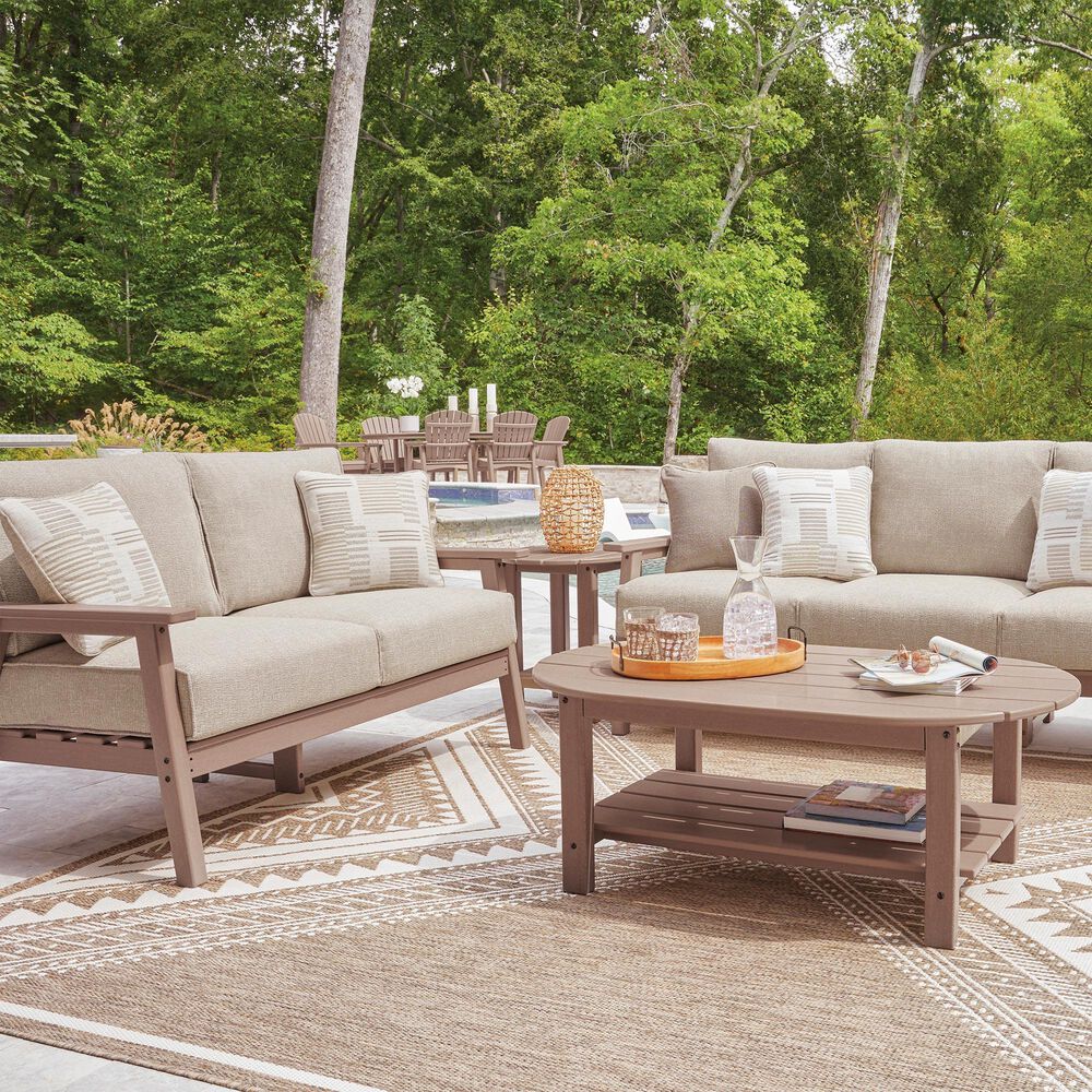 Ashley Grover Beach Outdoor Loveseat with Cushion in Driftwood, , large