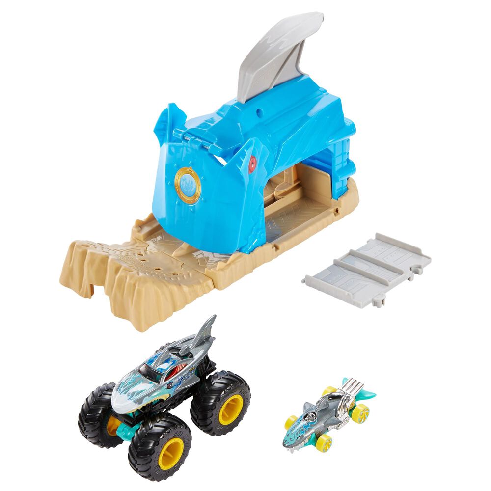 Mattel Hot Wheels Monster Trucks Pit and Launch Shark, , large
