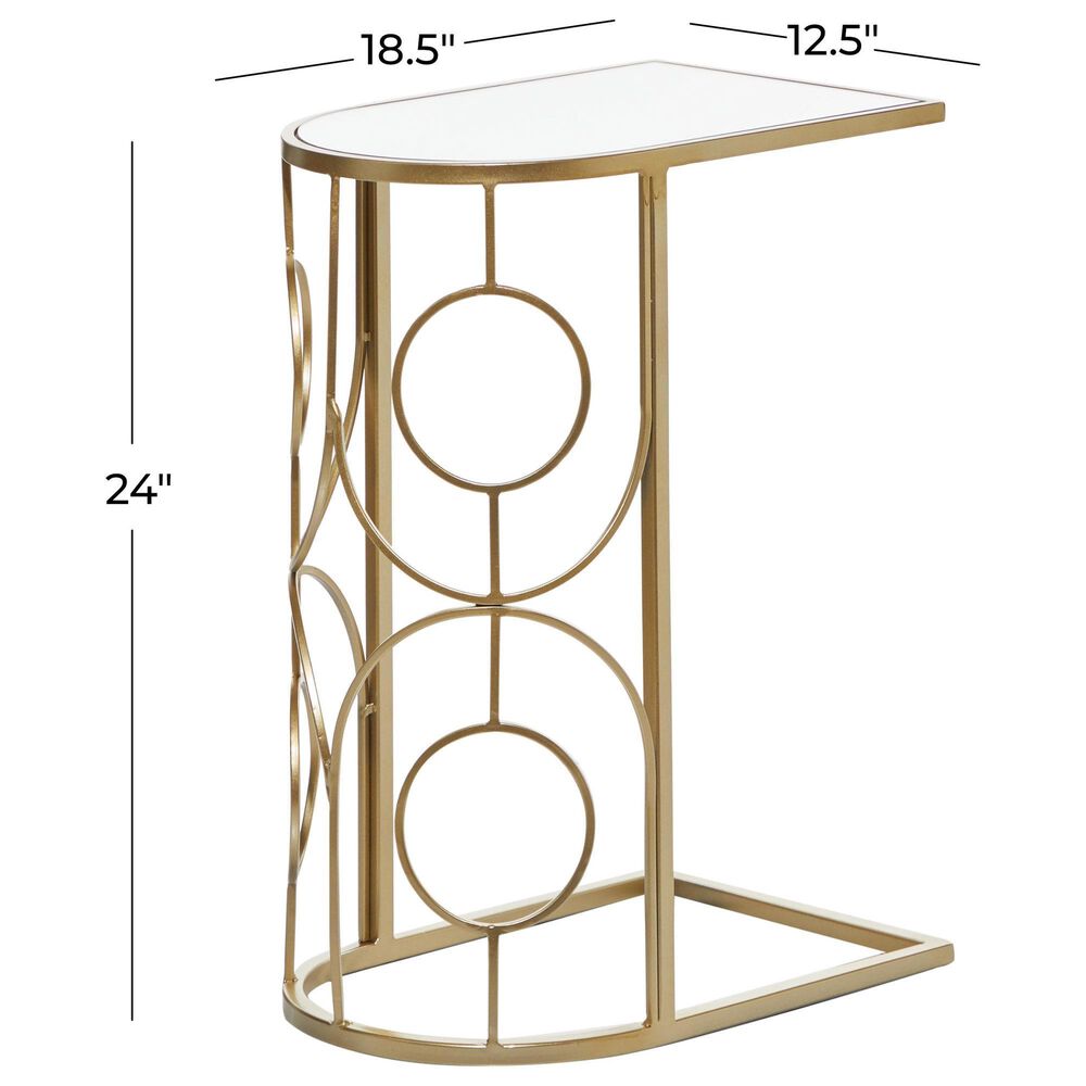 Maple and Jade Geometric End Table with Mirrored Glass Top in Gold, , large