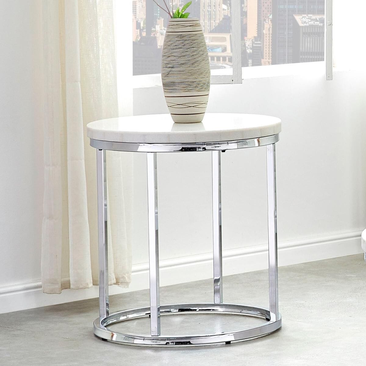 Crystal City Echo End Table in White Marble and Chrome Nebraska