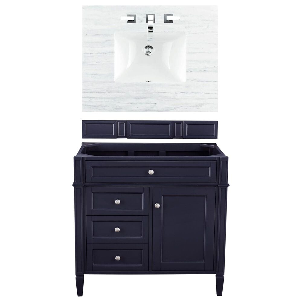 James Martin Vanities Brittany 36" Single Bathroom Vanity in Victory Blue with 3 cm Arctic Fall Solid Surface Top and Rectangle Sink, , large
