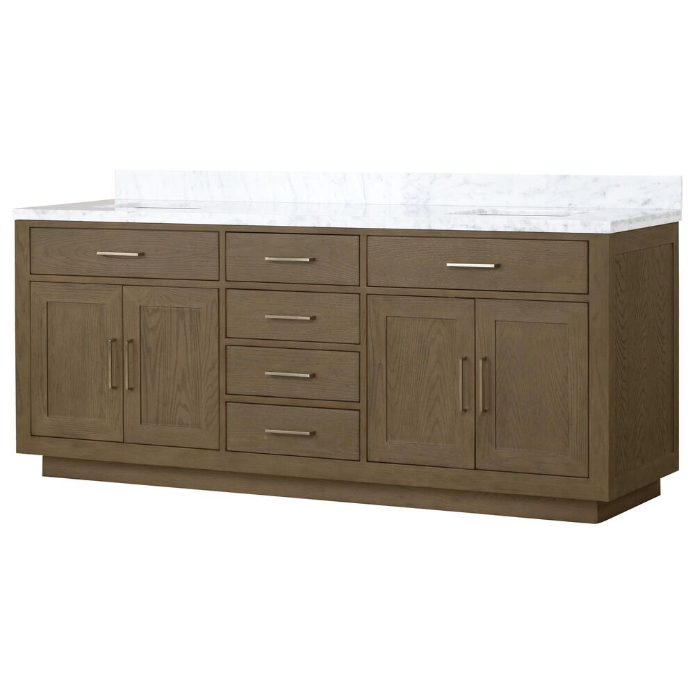 Lexora Home Abbey 80" Double Bathroom Vanity in Grey Oak with 2 cm White Carrara Marble Top and Rectangular Sinks, , large