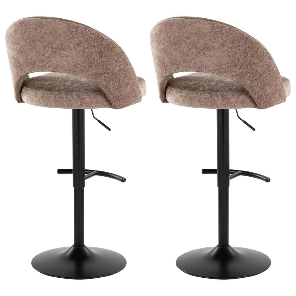 LumiSource Renee Adjustable Swivel Bar Stool with Brown Fabric Upholstery in Black (Set of 2), , large