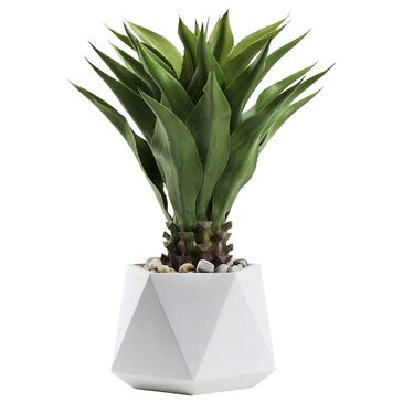 DandW Silks 32" Sisal Plant with Medium White Hexagon Planter in Green, , large