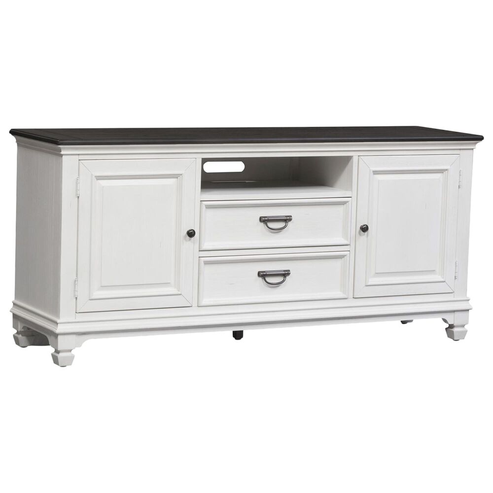Belle Furnishings Allyson Park 66" TV Console in Wirebrushed White and Weathered Gray, , large