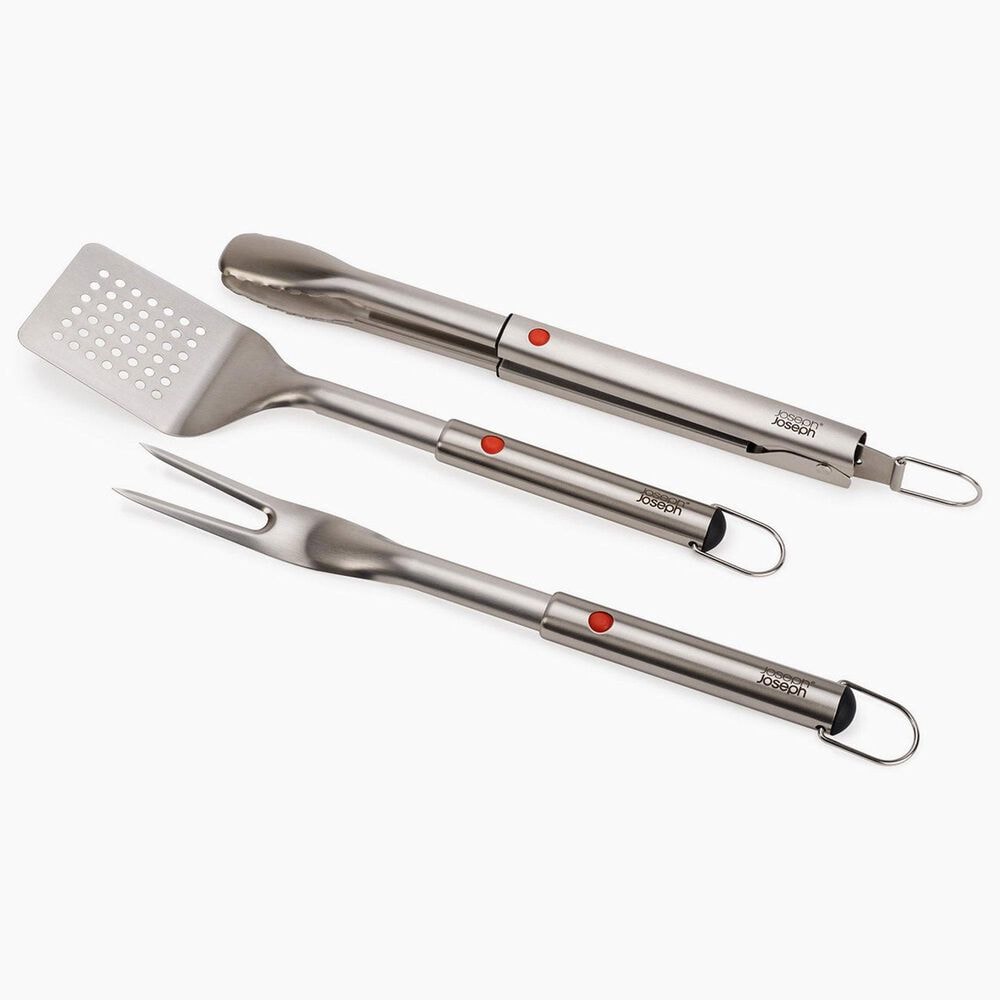 Joseph Joseph GrillOut 3-Piece BBQ Turner Tongs and Fork Set in Stainless Steel, , large