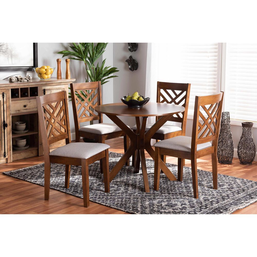 Baxton Studio Norah 5-Piece Dining Set in Grey/Walnut Brown, , large