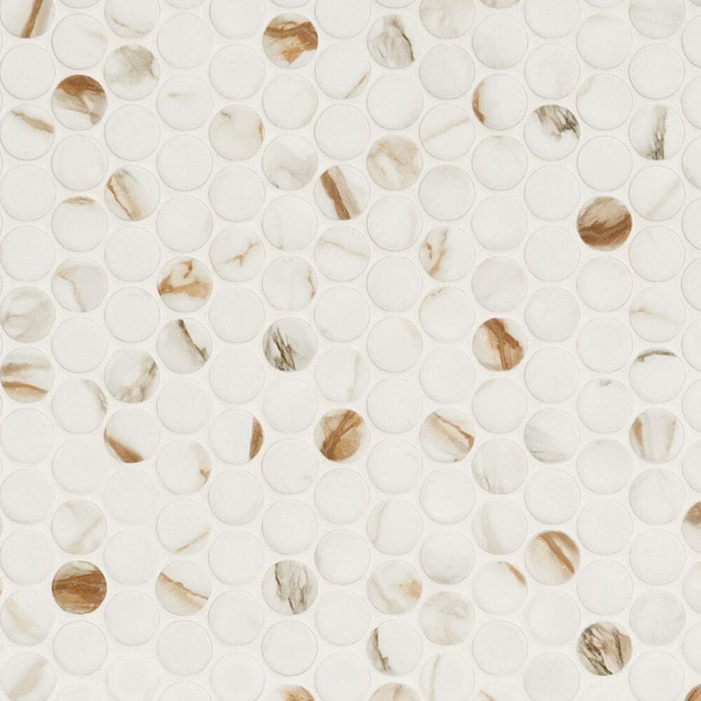 MS International Calacatta Gold 11&quot; x 12&quot; Penny Round Porcelain Mosaic Sheet, , large