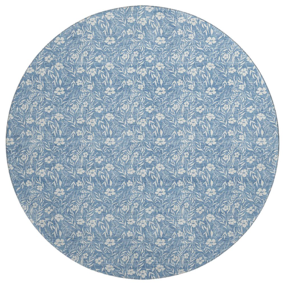 Dalyn Rug Company Soft Essentials Floral Denim 8" Round Indoor/Outdoor Area Rug, , large