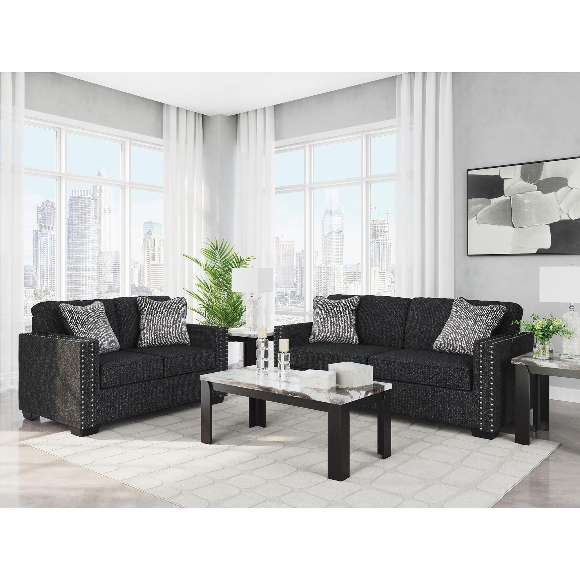 Ashley Jasmine Peaks Stationary Loveseat in Coal