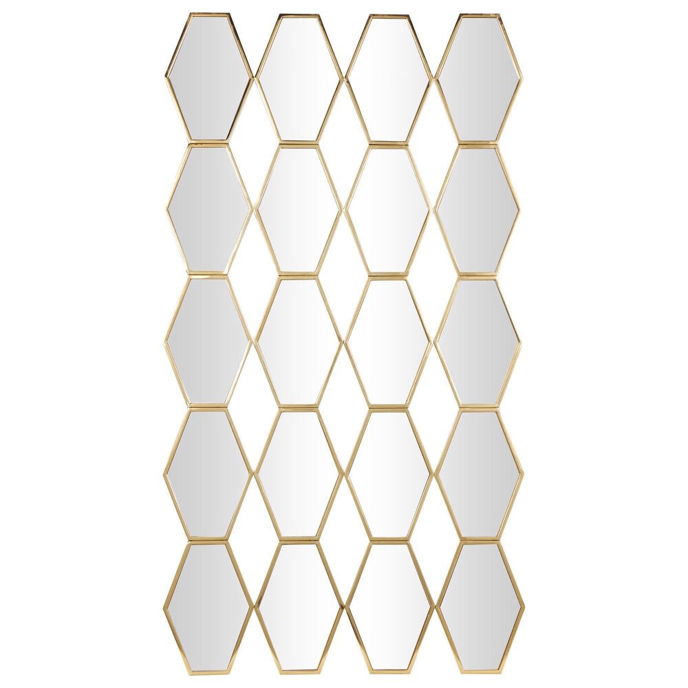 Maple and Jade Metal Geometric Wall Mirror with Diamond and Hexagon Shaped Mirrors in Gold, , large