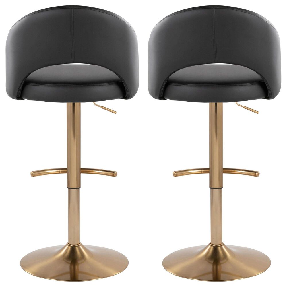 LumiSource Renee Adjustable Swivel Bar Stool with Black Faux Leather Upholstery in Gold (Set of 2), , large