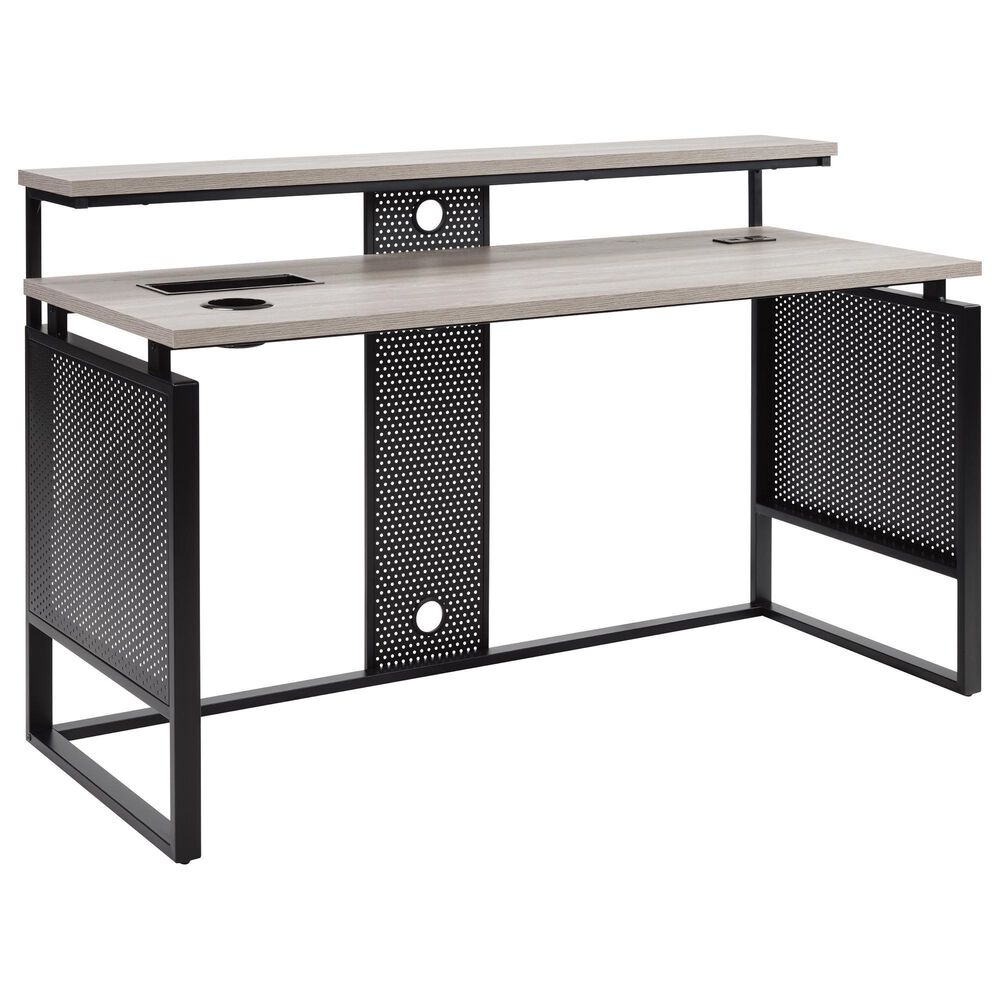 Valor Living Ace Computer Desk with Hutch in Grey Taupe and Matte Black, , large