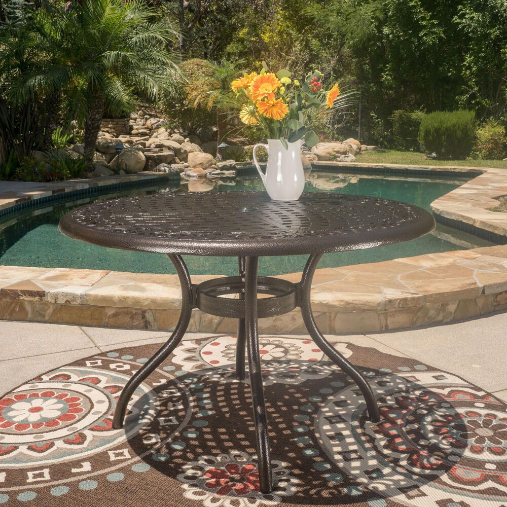 Hearth and Haven Phoenix Outdoor Round Dining Table in Bronze - Table Only, , large