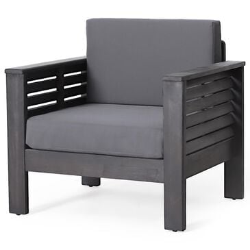 Hearth and Haven Outdoor Acacia Wood Club Chair with Dark Gray Cushions in Gray, , large